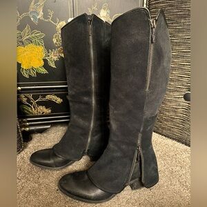 Donald J Pliner Devi6 Tall Black Knee High Riding Moto Biker Leather Boots 9